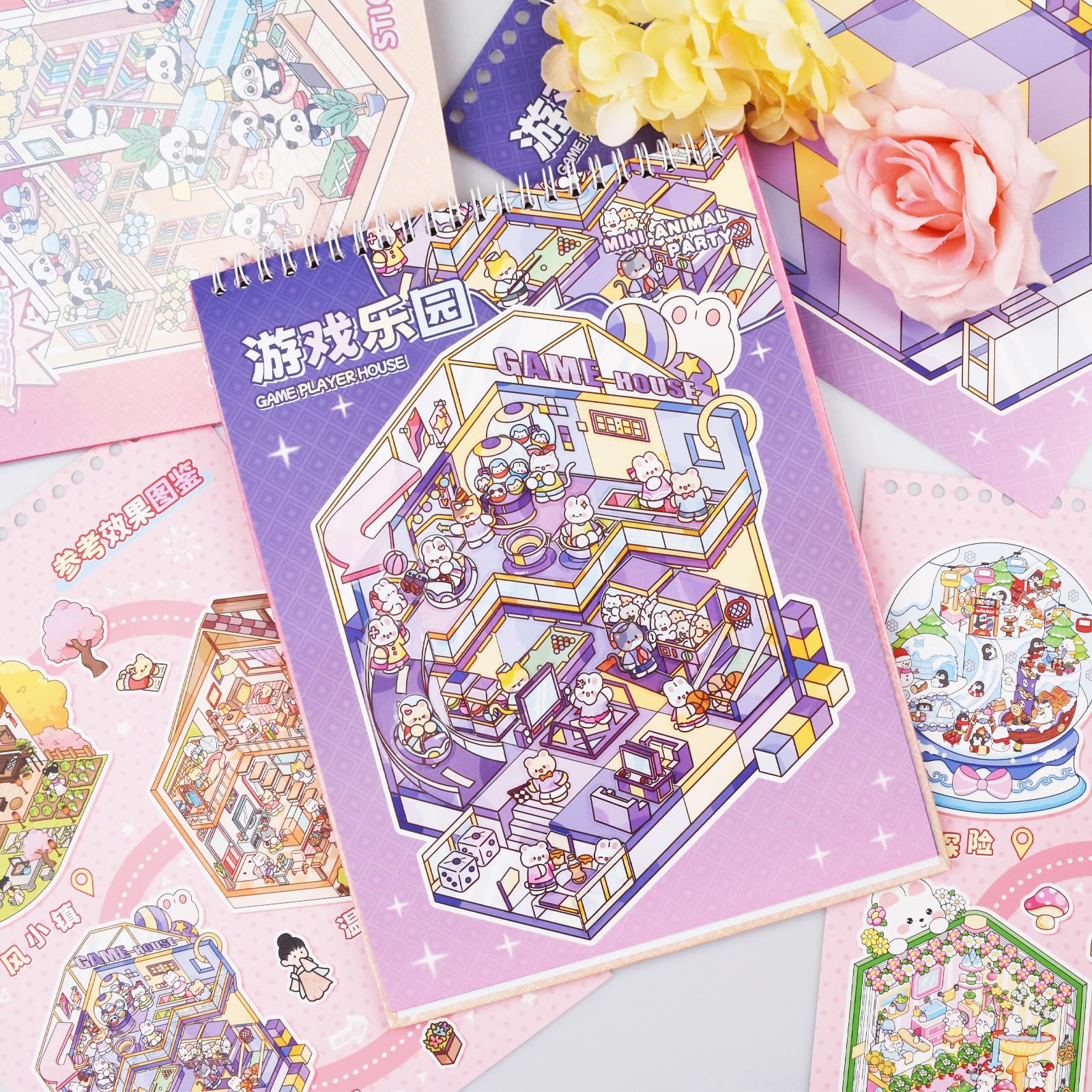 Aifong 2-Pack 3D Sticker Books for Adults – 12 Scenes, Pink & Purple, 10.6 x 7.9 Inches