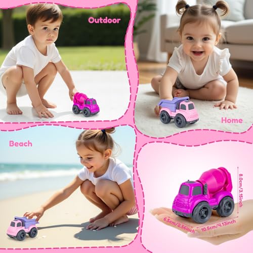 Aigitoy Dump Truck and Cement Mixer Toys for Toddlers – Pink, Eco-Friendly, BPA-Free, Dishwasher Safe, 2-Piece Set