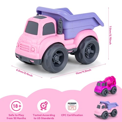 Aigitoy Dump Truck and Cement Mixer Toys for Toddlers – Pink, Eco-Friendly, BPA-Free, Dishwasher Safe, 2-Piece Set