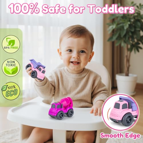 Aigitoy Dump Truck and Cement Mixer Toys for Toddlers – Pink, Eco-Friendly, BPA-Free, Dishwasher Safe, 2-Piece Set