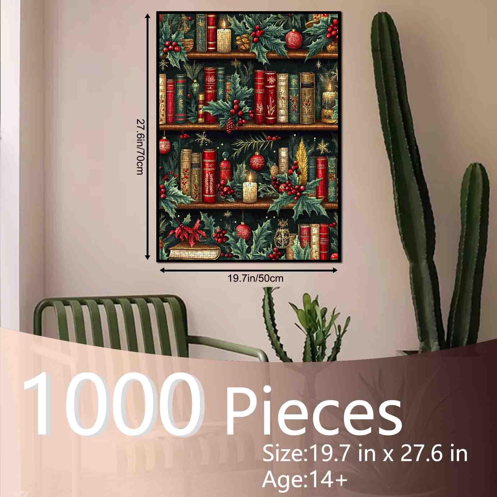 Aihonmin 1000-Piece Christmas Bookshelf Puzzle – Flowers Art, 20x27 Inches