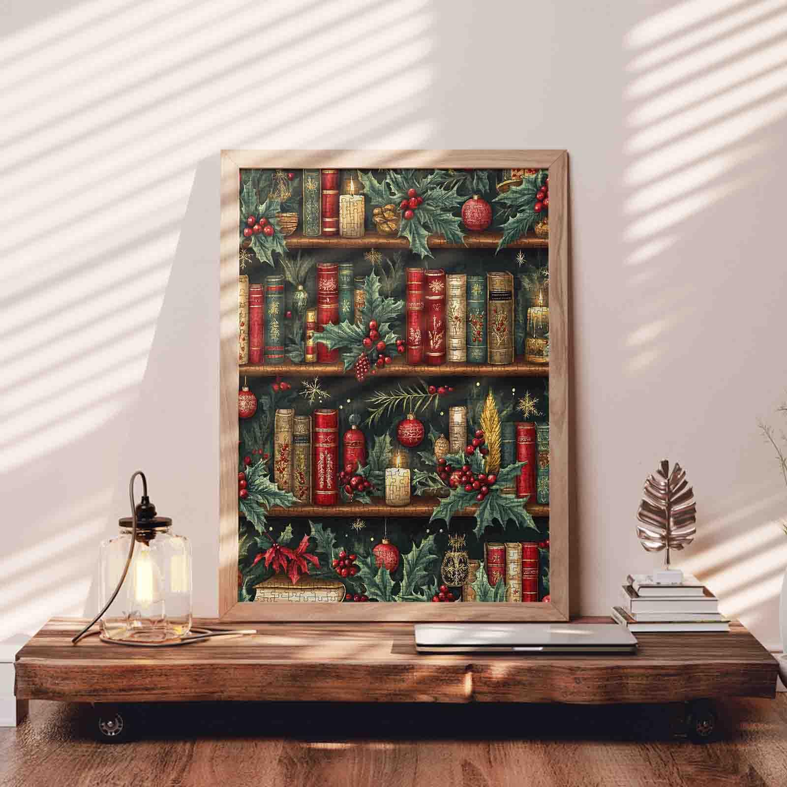Aihonmin 1000-Piece Christmas Bookshelf Puzzle – Flowers Art, 20x27 Inches