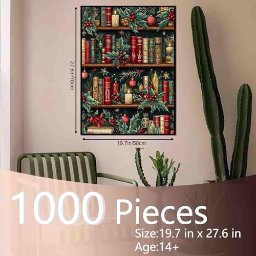 Aihonmin 1000-Piece Christmas Bookshelf Puzzle – Flowers Art, 20x27 Inches