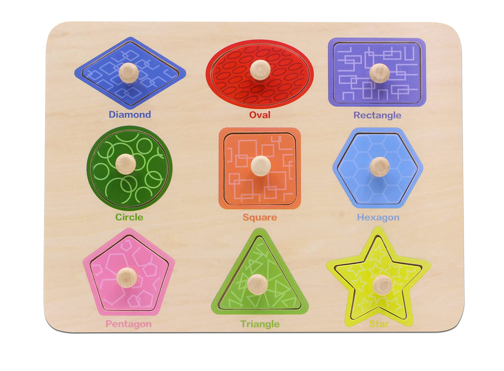 Aile Toddler Wooden Shape Peg Puzzle - Preschool Learning Toy for Colors and Shapes