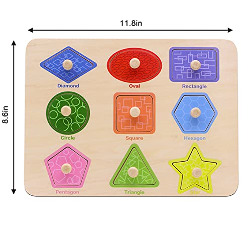 Aile Toddler Wooden Shape Peg Puzzle - Preschool Learning Toy for Colors and Shapes