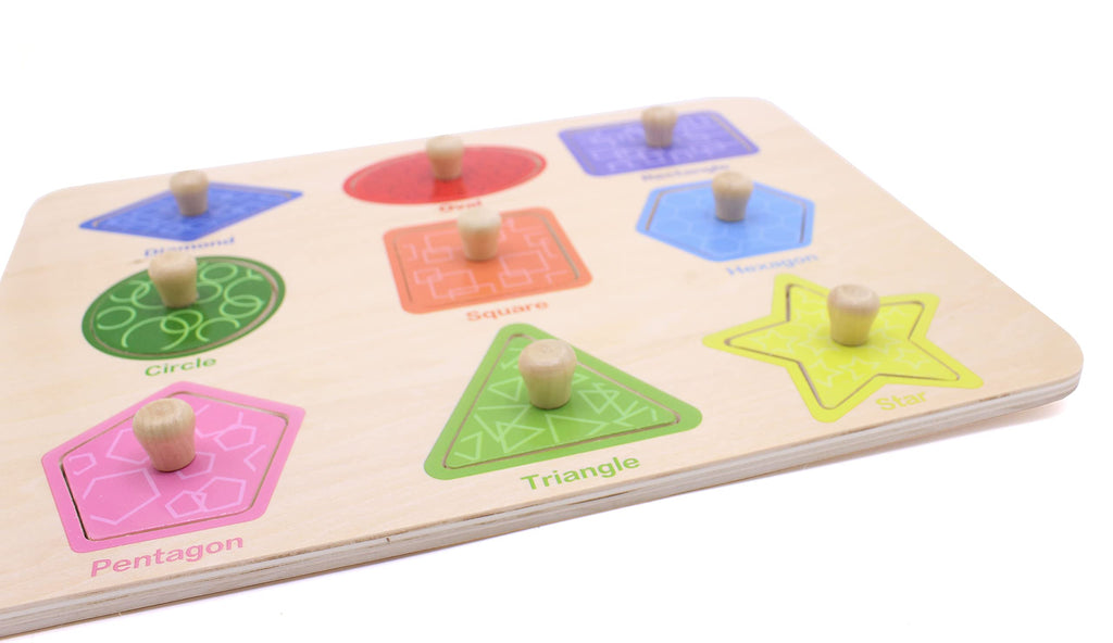 Aile Toddler Wooden Shape Peg Puzzle - Preschool Learning Toy for Colors and Shapes