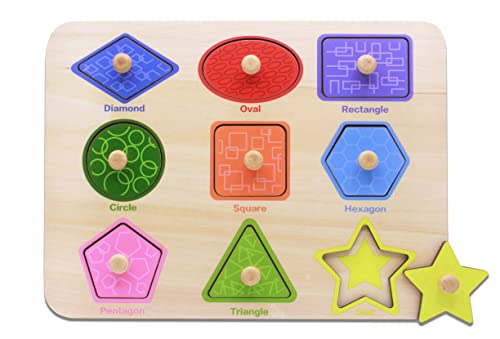 Aile Toddler Wooden Shape Peg Puzzle - Preschool Learning Toy for Colors and Shapes