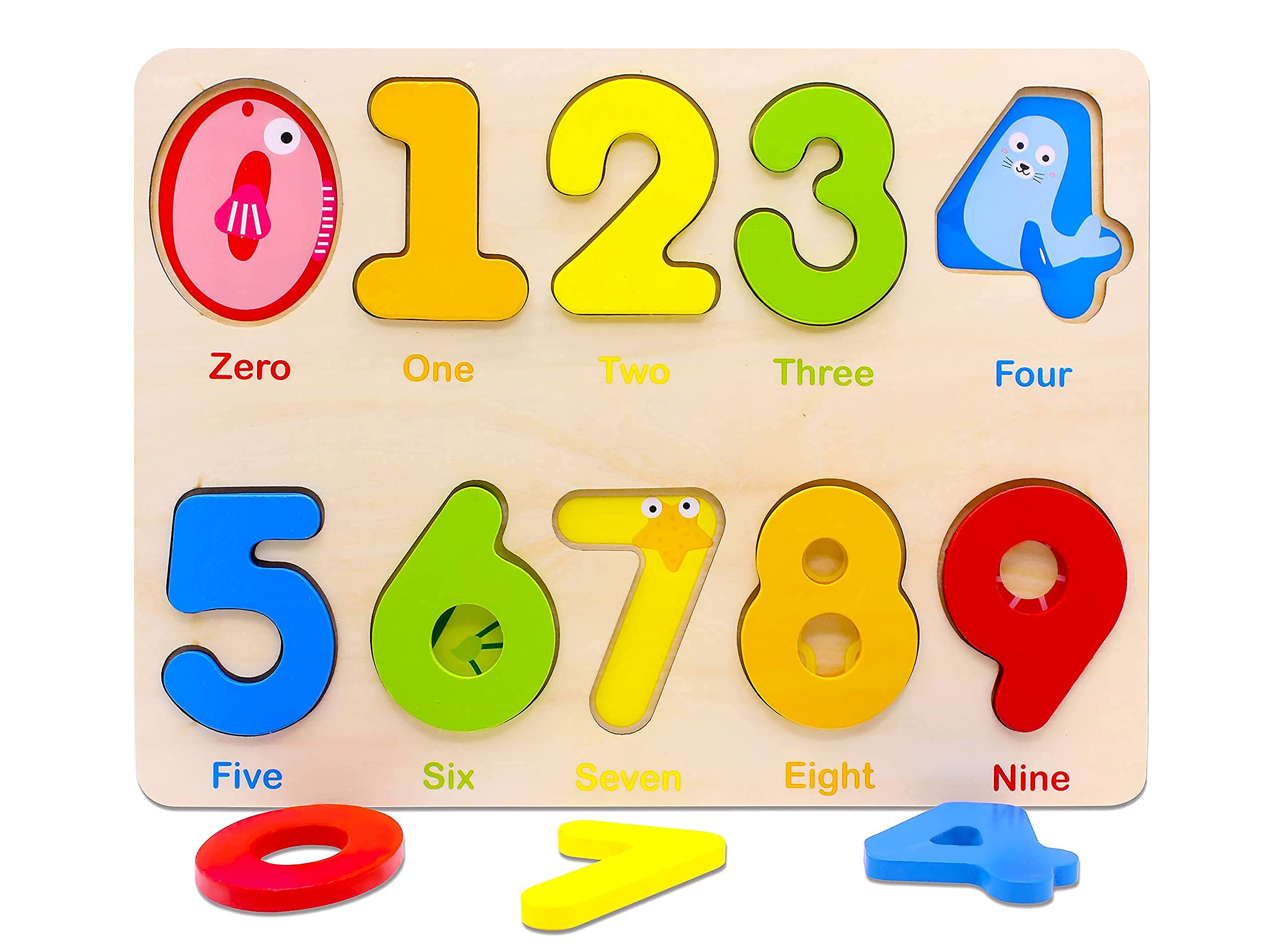 AILE Wooden Number Puzzle for Toddlers 2-4 – Preschool Learning Toy with Counting Blocks