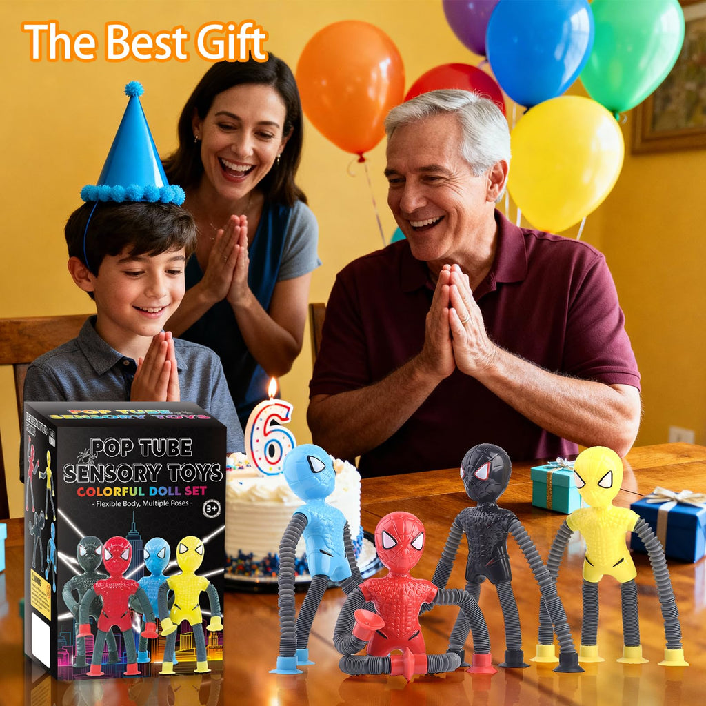Aimery 4-Pack Superhero Suction Cup Fidget Toys – Sensory Travel Activities for Kids with Autism, ADHD – Easter Basket Stuffers, Airplane & Road Trip Gifts