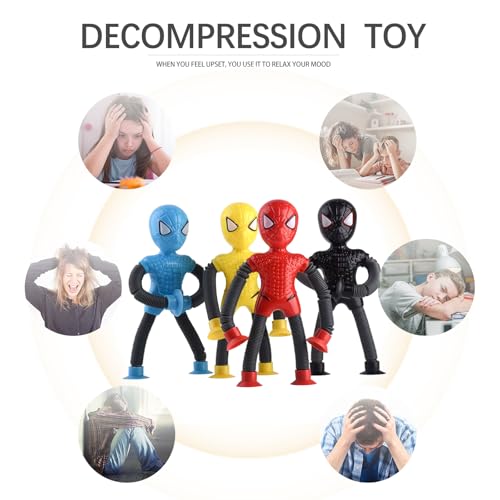 Aimery 4-Pack Superhero Suction Cup Fidget Toys – Sensory Travel Activities for Kids with Autism, ADHD – Easter Basket Stuffers, Airplane & Road Trip Gifts