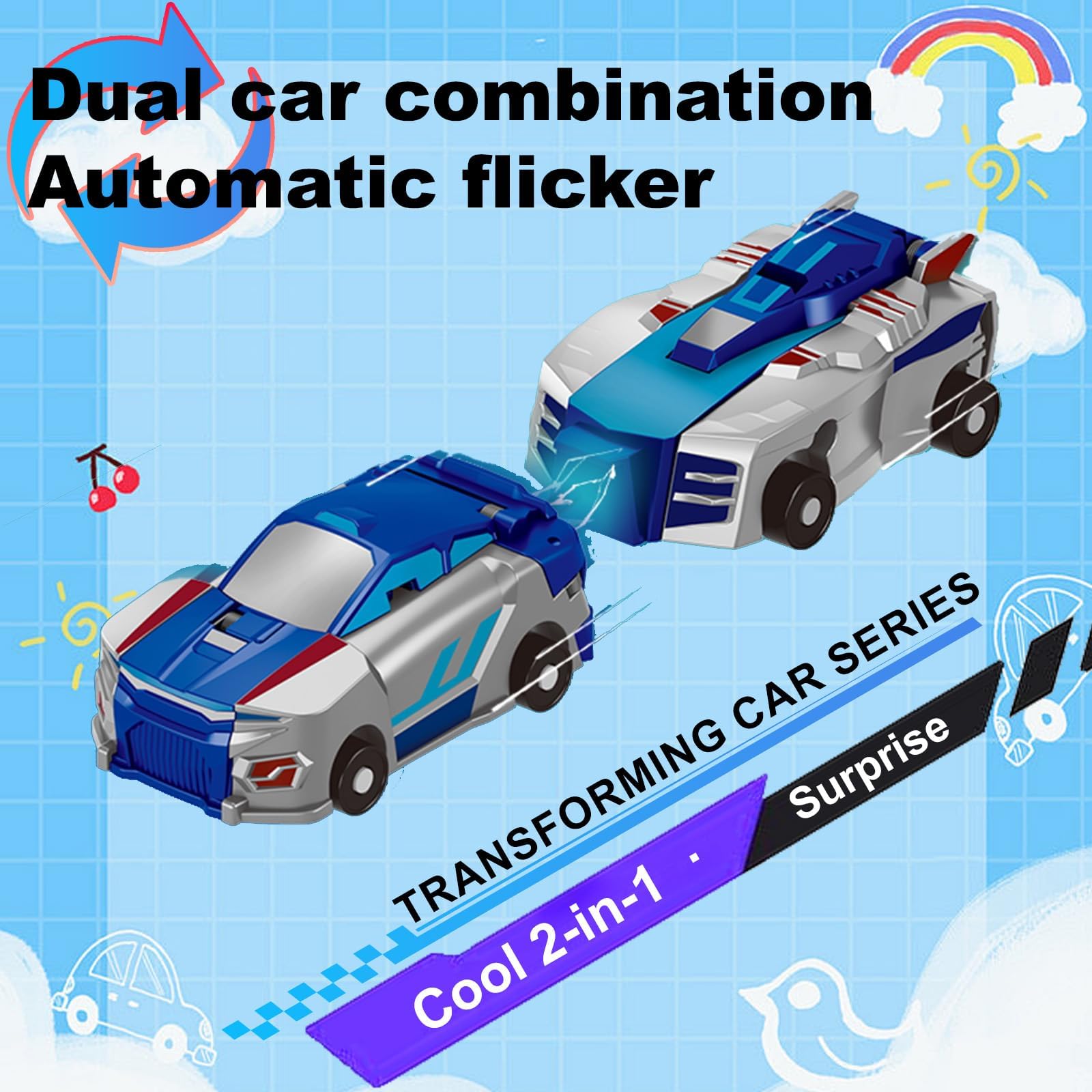 Aimery Collision Transforming Dinosaur Car Toy – 2 Magnetic Cars Convert into a Dragon Robot, Blue
