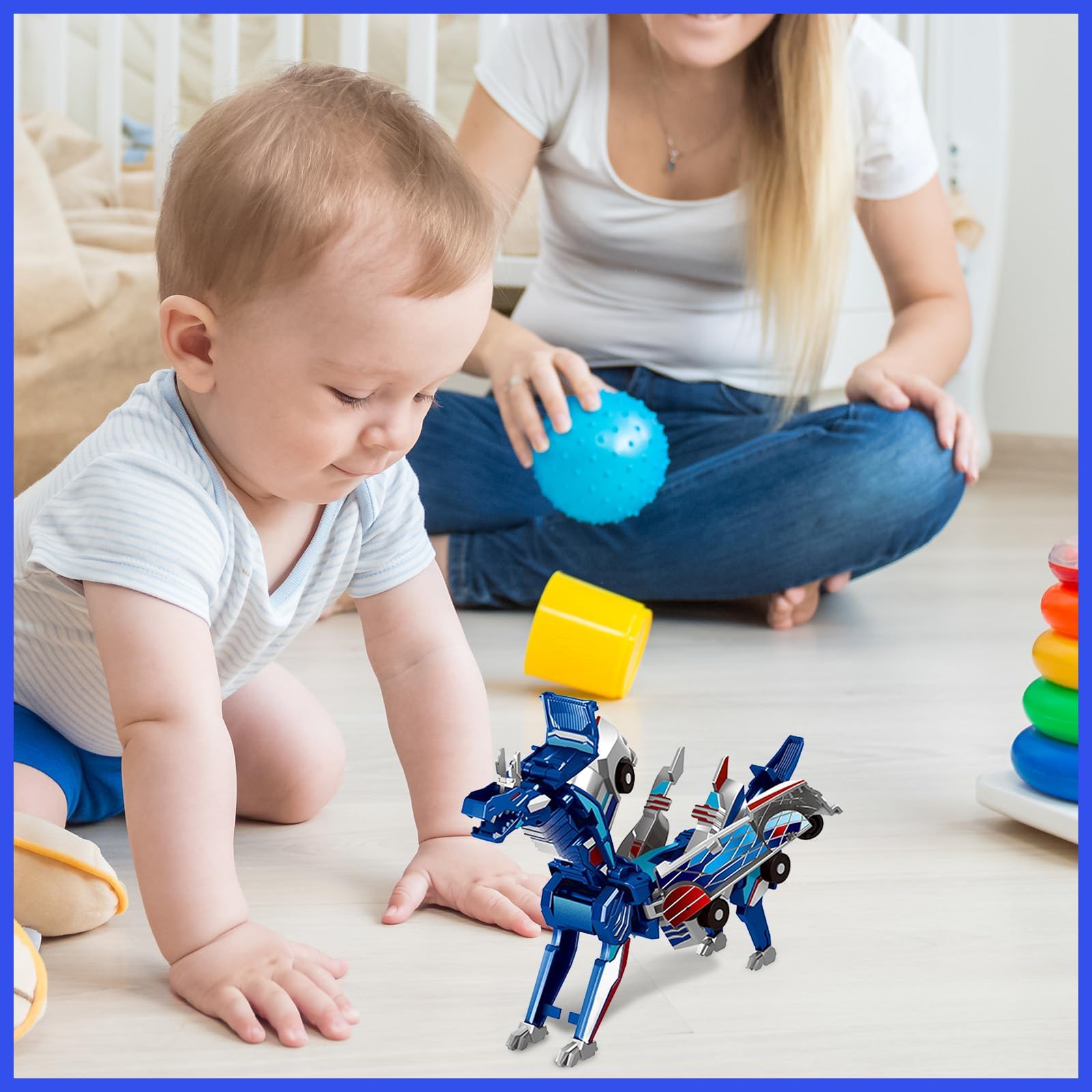 Aimery Collision Transforming Dinosaur Car Toy – 2 Magnetic Cars Convert into a Dragon Robot, Blue