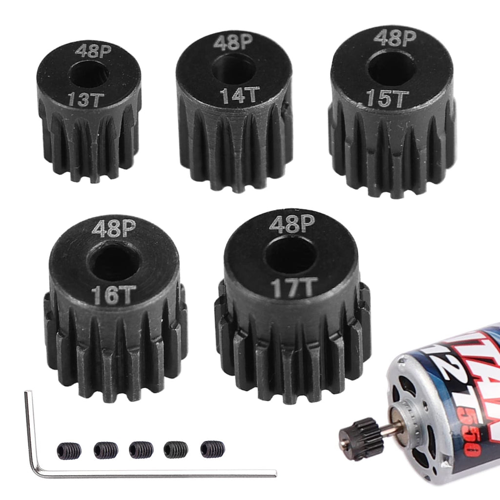 AIMROCK 5-Pack 48P RC Motor Pinion Gears (13T-17T) for 1/10 Scale Cars, Boats & Planes – Hardened Steel