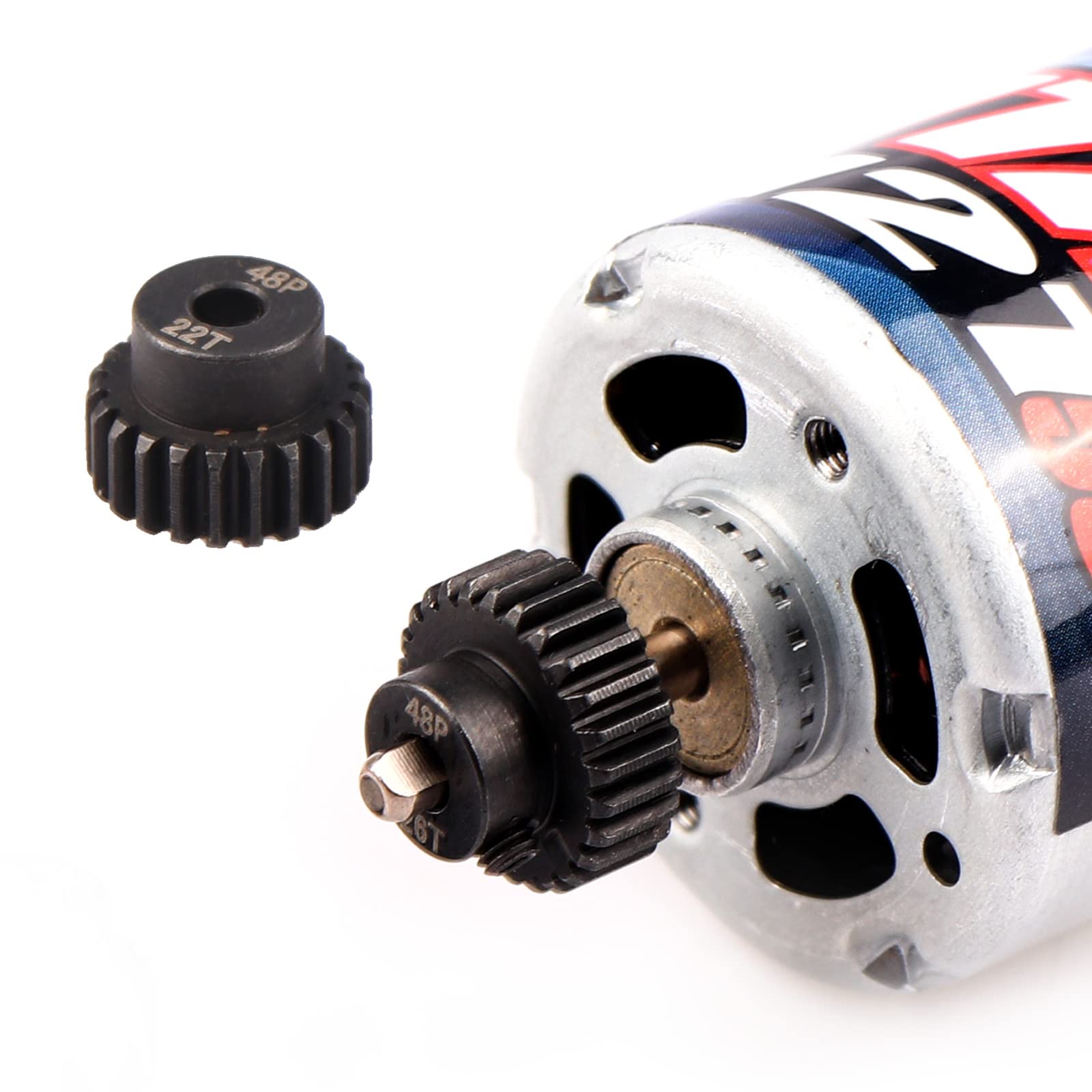AIMROCK 5-Pack 48P RC Motor Pinion Gears Set – 22T to 26T, Hardened Steel, 3.175mm Bore