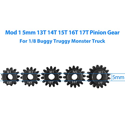 AIMROCK 5-Pack Mod 1 Pinion Gears (13T-17T) for 1/8 RC Cars with 5mm Motor Shaft