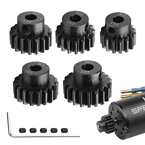 AIMROCK 5-Pack Mod 1 RC Motor Pinion Gears (15T-19T) for 5mm Shaft, Hardened Steel Upgrade