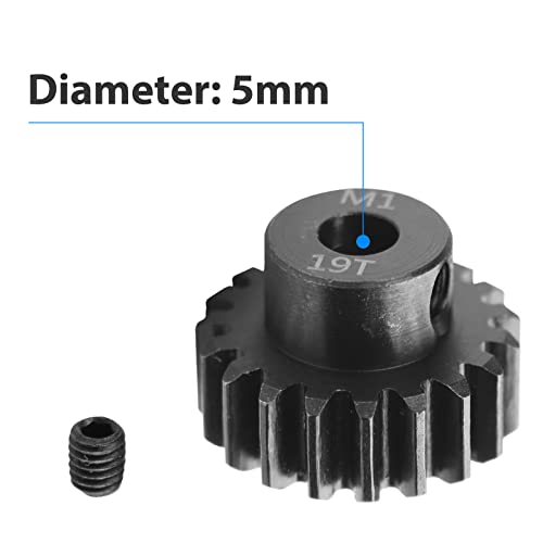 AIMROCK 5-Pack Mod 1 RC Motor Pinion Gears (15T-19T) for 5mm Shaft, Hardened Steel Upgrade