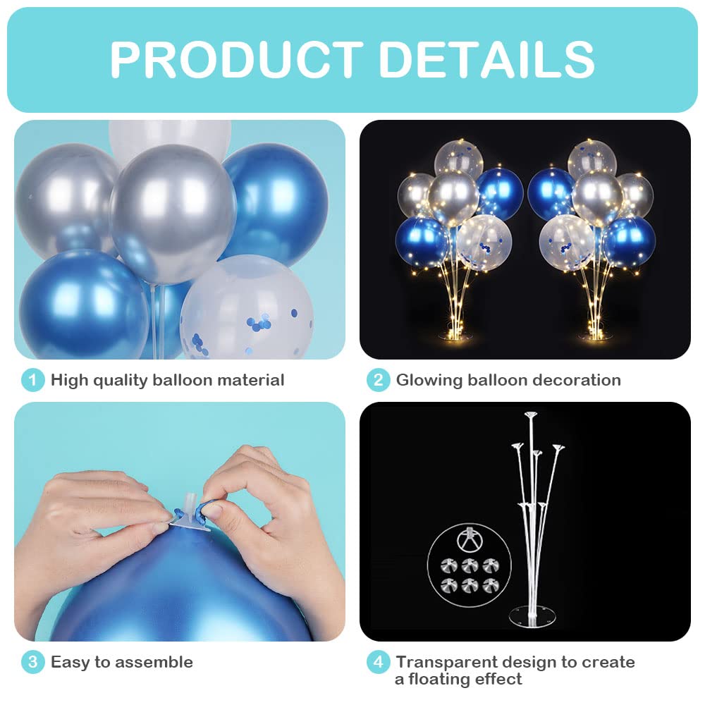 Ainiv 2-Pack Table Balloon Stand Kit with LED Lights - 16 Confetti Balloons for Party Centerpieces