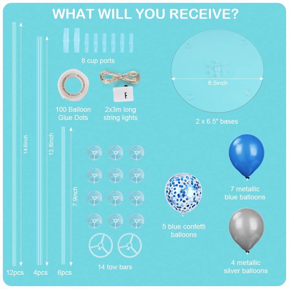 Ainiv 2-Pack Table Balloon Stand Kit with LED Lights - 16 Confetti Balloons for Party Centerpieces