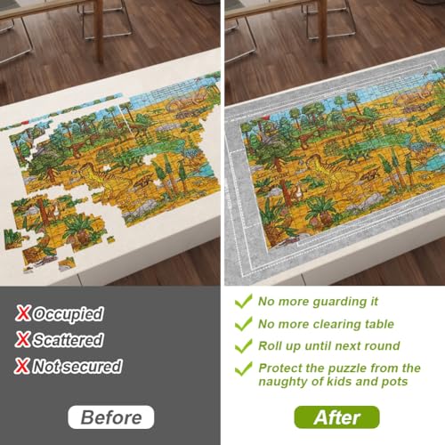Ainiv Jigsaw Puzzle Mat 2000 Pieces - 47x31.5in Felt Roll Up Board with Sorting Trays & Storage Bag, Gray