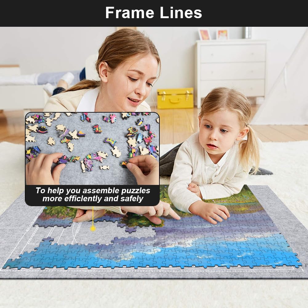 Ainiv Jigsaw Puzzle Mat 2000 Pieces - 47x31.5in Felt Roll Up Board with Sorting Trays & Storage Bag, Gray