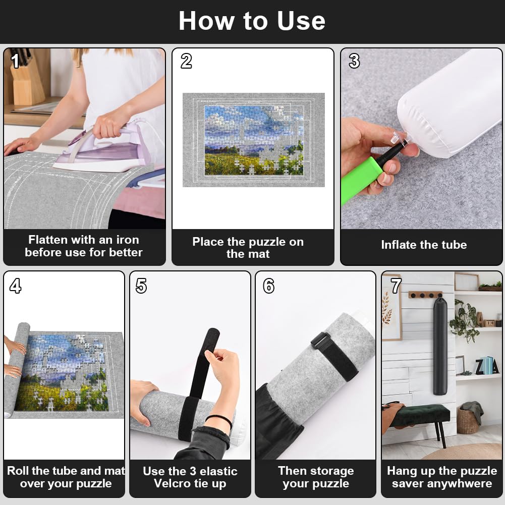 Ainiv Jigsaw Puzzle Mat 2000 Pieces - 47x31.5in Felt Roll Up Board with Sorting Trays & Storage Bag, Gray