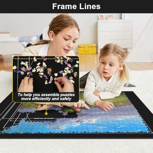 Ainiv Puzzle Mat Roll Up 2000 Pieces - 47x31.5 Felt Board with Sorting Trays and Storage Bag, Black