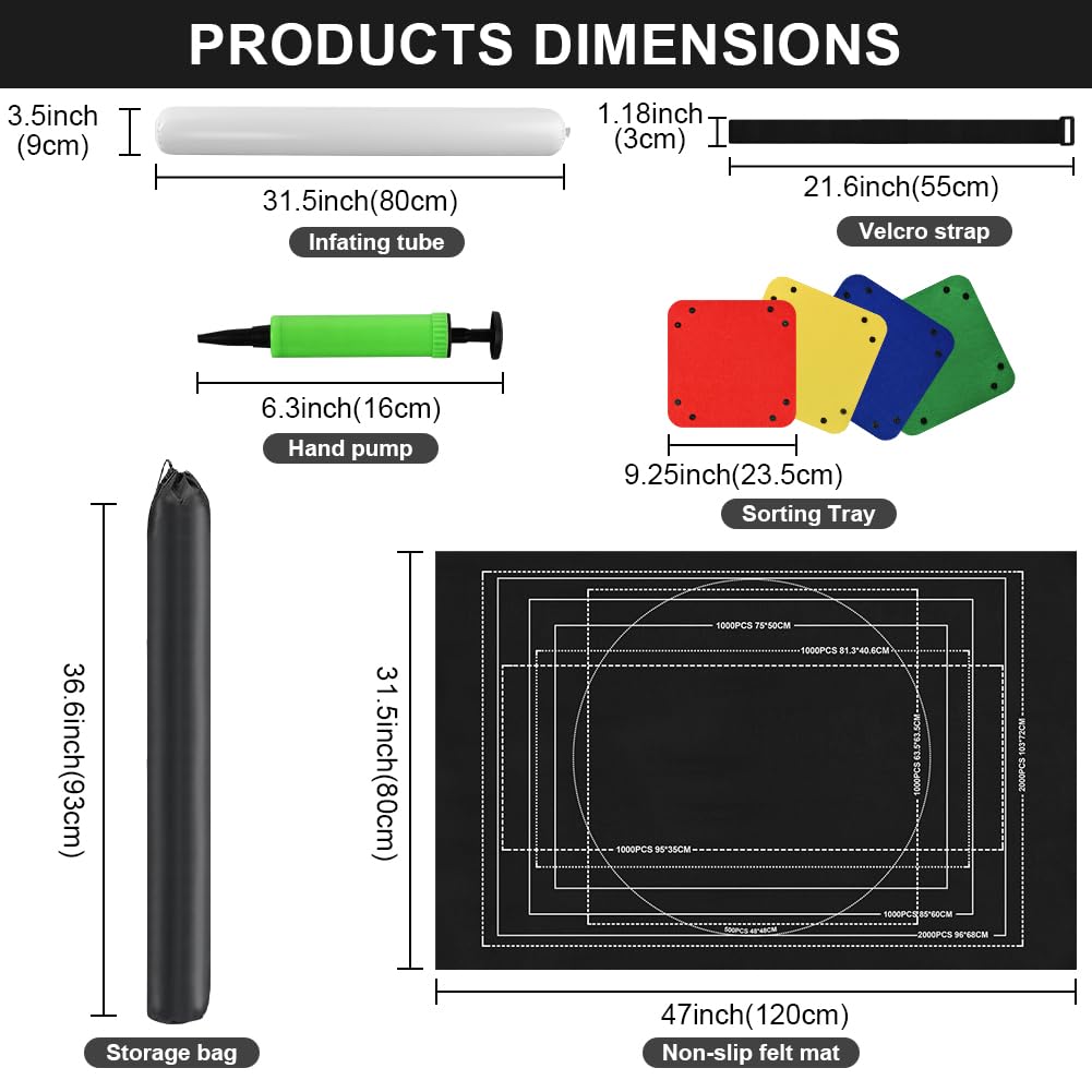Ainiv Puzzle Mat Roll Up 2000 Pieces - 47x31.5 Felt Board with Sorting Trays and Storage Bag, Black