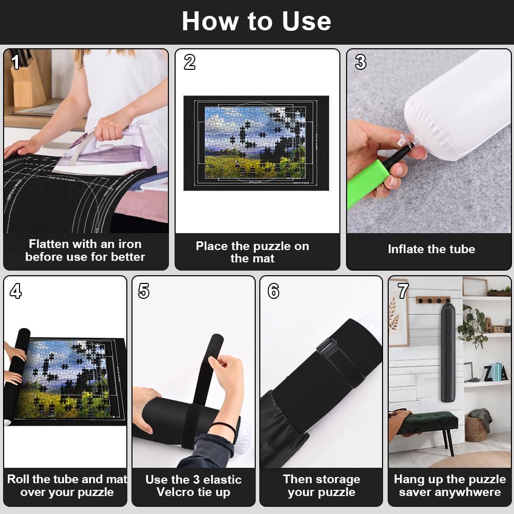 Ainiv Puzzle Mat Roll Up 2000 Pieces - 47x31.5 Felt Board with Sorting Trays and Storage Bag, Black