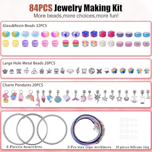 AIPRIDY 84-Piece Charm Bracelet Making Kit - Unicorn & Mermaid DIY Jewelry Set for Girls Ages 4+