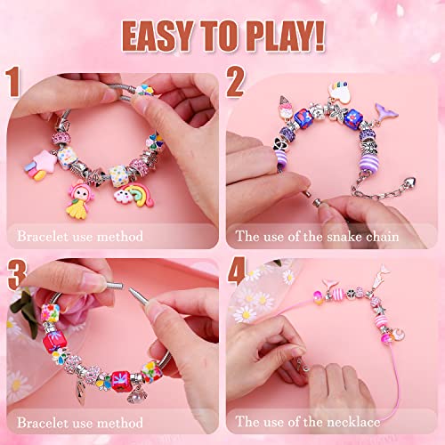 AIPRIDY 84-Piece Charm Bracelet Making Kit - Unicorn & Mermaid DIY Jewelry Set for Girls Ages 4+