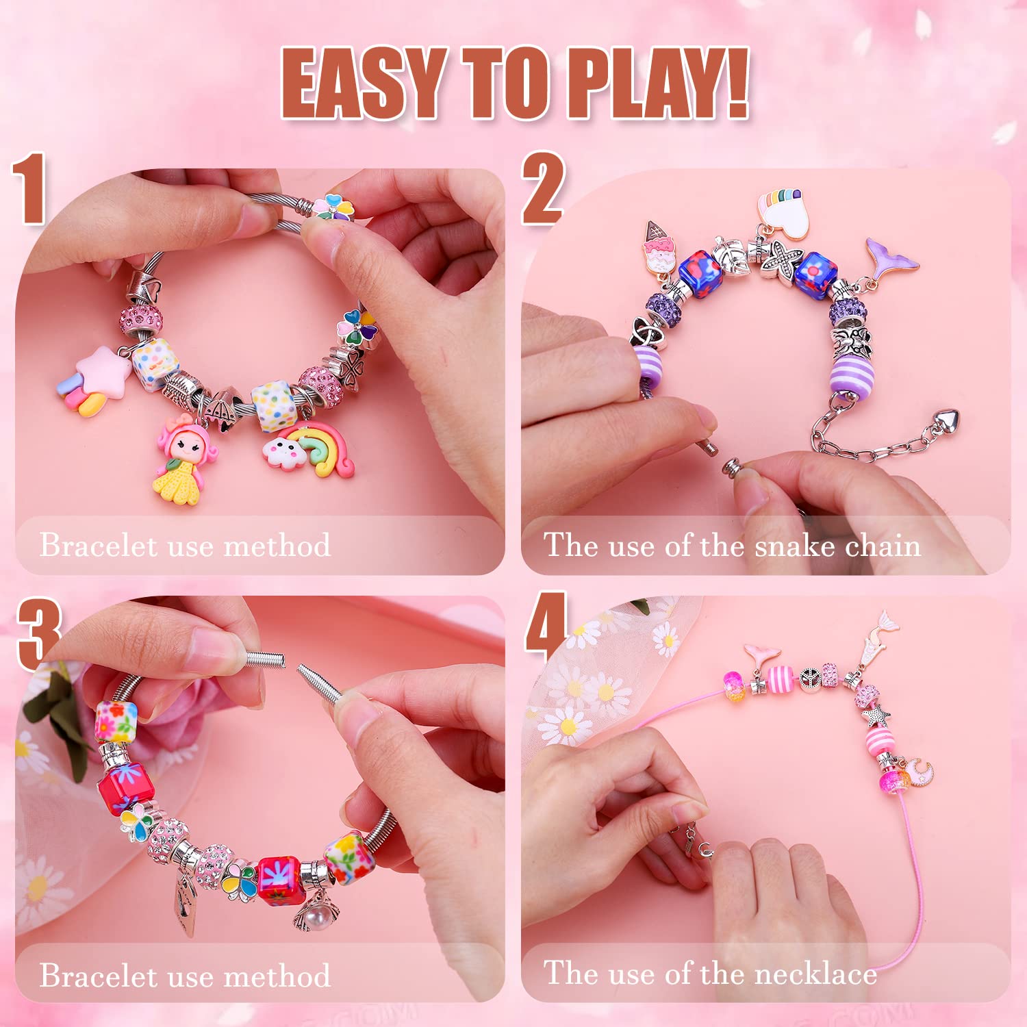 AIPRIDY 84-Piece Charm Bracelet Making Kit - Unicorn & Mermaid DIY Jewelry Set for Girls Ages 4+