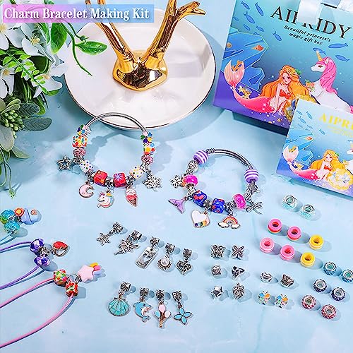 AIPRIDY 84-Piece Charm Bracelet Making Kit - Unicorn & Mermaid DIY Jewelry Set for Girls Ages 4+