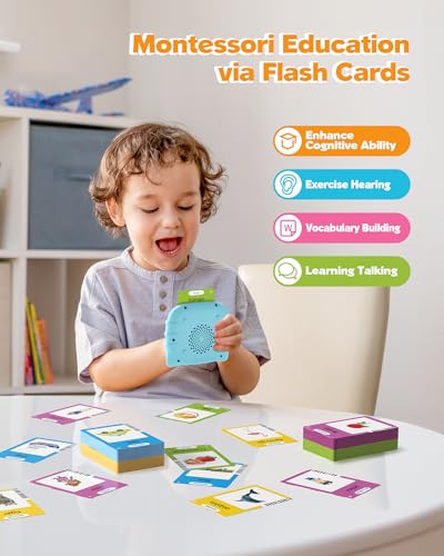 Airbition Talking Flash Cards for Toddlers 1-5 Years – 224 Words, Screen-Free Montessori Learning Toy with Rechargeable Battery