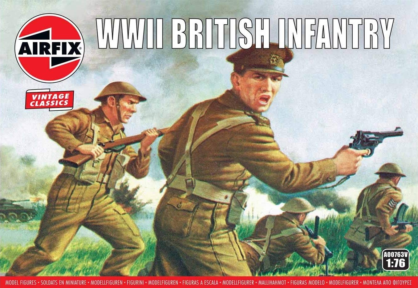 Airfix A00763V WWII British Infantry Figures - 48 Unpainted 1:76 Scale Plastic Soldiers for Dioramas and Wargaming