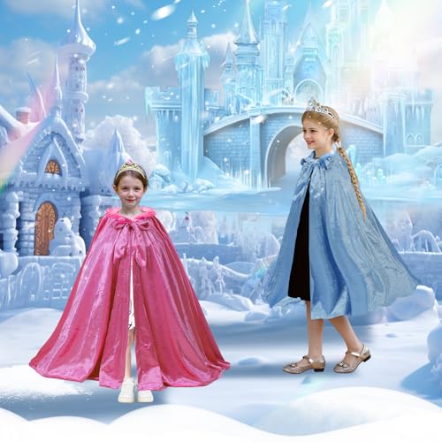 AISHN Girls Princess Cape – Velvet Hooded Cloak with Satin Lining for Dress-Up, Halloween, Birthday, Cosplay