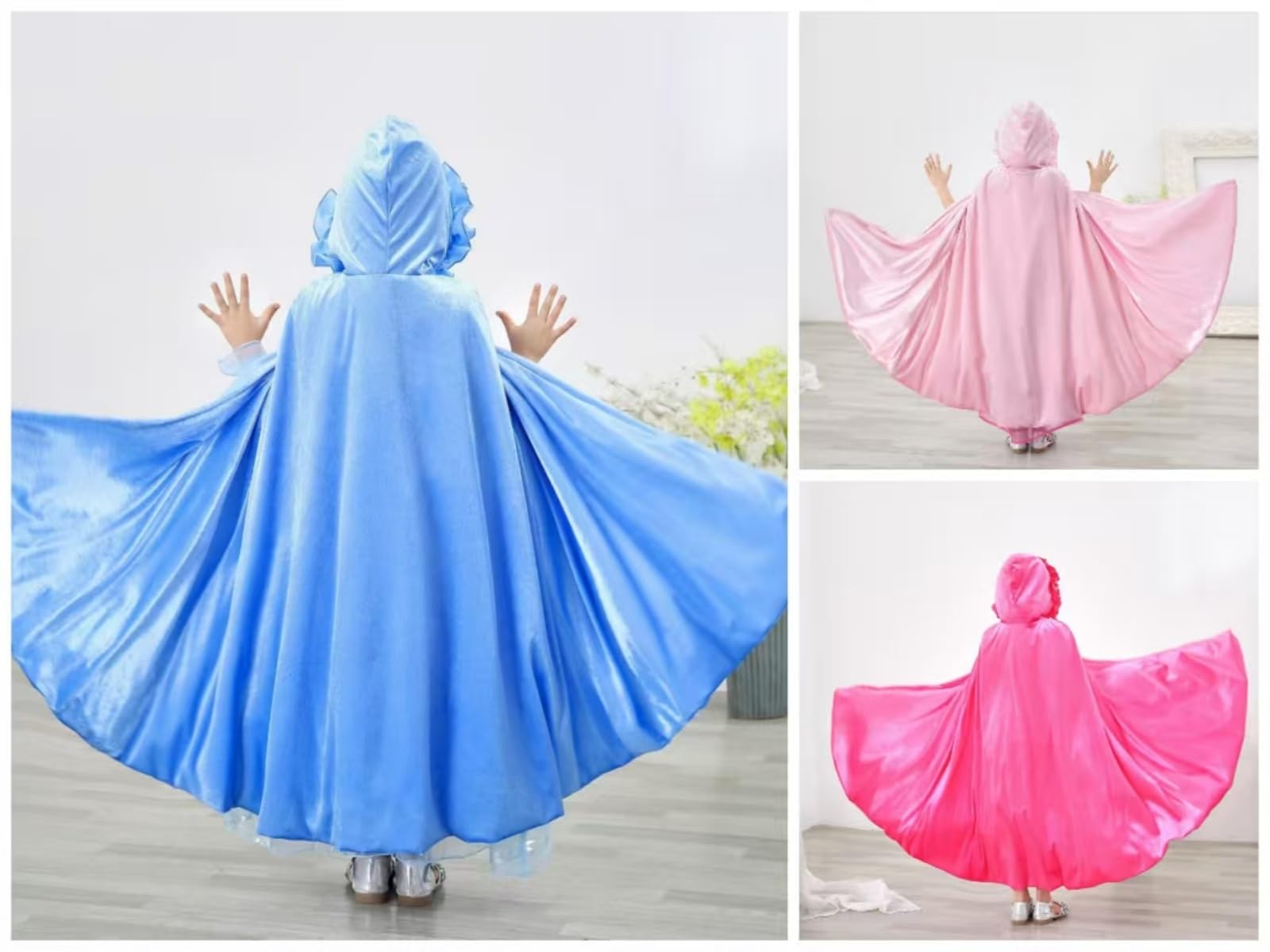 AISHN Girls Princess Cape – Velvet Hooded Cloak with Satin Lining for Dress-Up, Halloween, Birthday, Cosplay