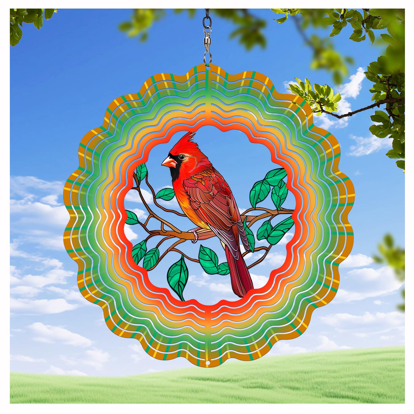 AITENISEN 12-Inch Cardinal Wind Spinner – 3D Kinetic Stainless Steel Hanging Sculpture for Garden, Patio, and Yard Decor