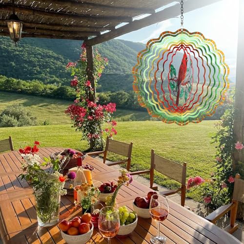 AITENISEN 12-Inch Cardinal Wind Spinner – 3D Kinetic Stainless Steel Hanging Sculpture for Garden, Patio, and Yard Decor