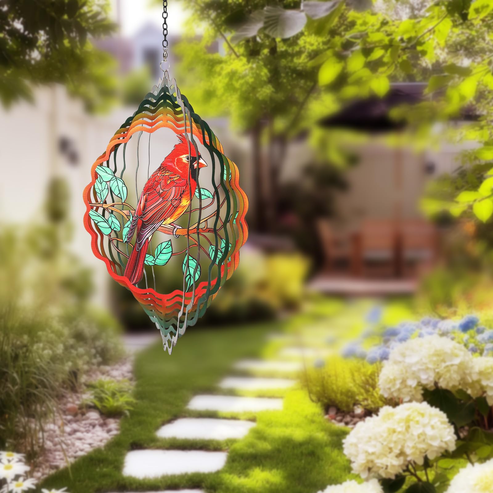 AITENISEN 12-Inch Cardinal Wind Spinner – 3D Kinetic Stainless Steel Hanging Sculpture for Garden, Patio, and Yard Decor