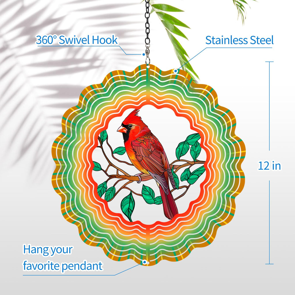 AITENISEN 12-Inch Cardinal Wind Spinner – 3D Kinetic Stainless Steel Hanging Sculpture for Garden, Patio, and Yard Decor