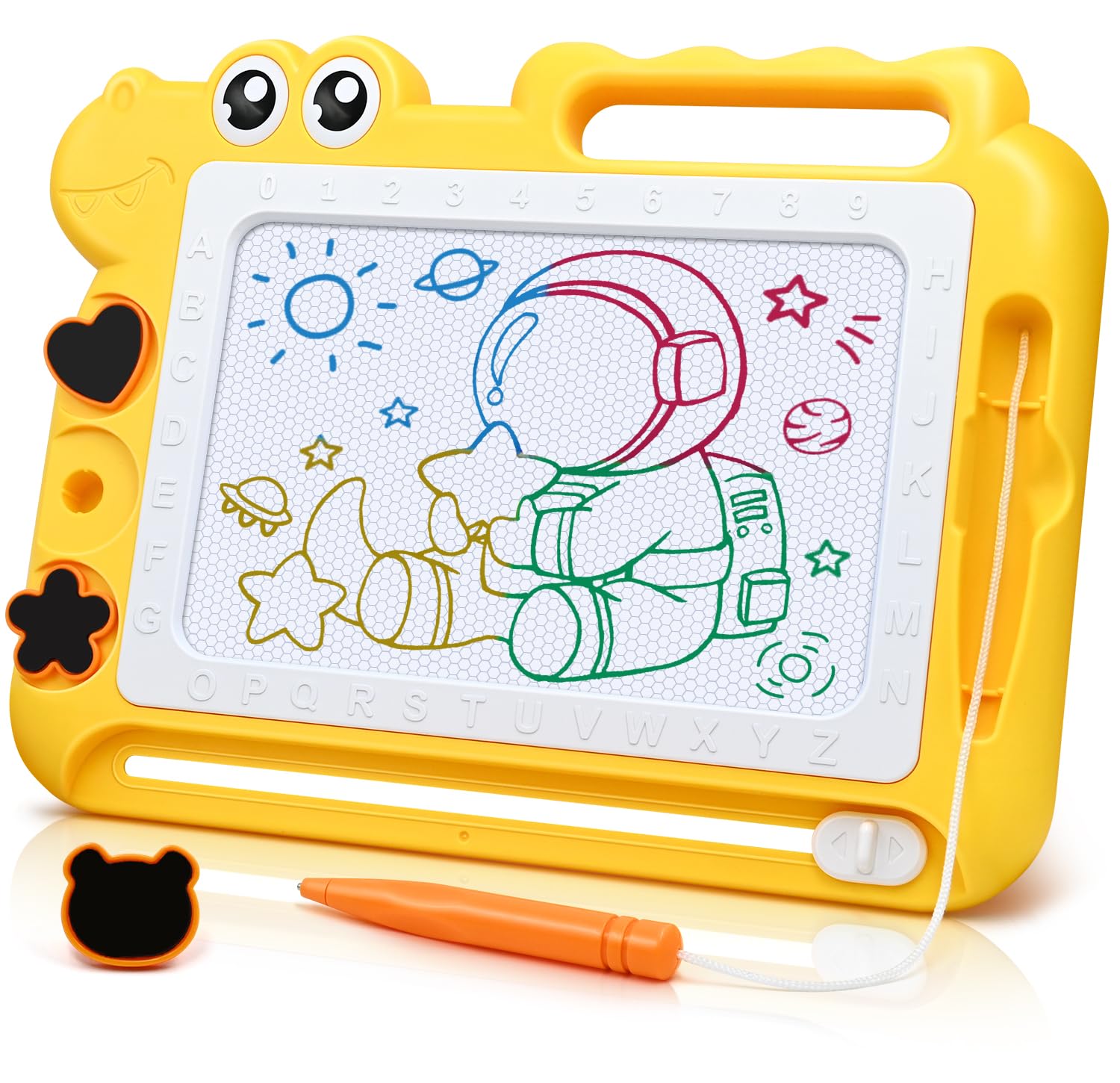 AiTuiTui Magnetic Drawing Board - Colorful Dinosaur Doodle Pad for Toddlers, Mess-Free Travel Toy with Stamps and Letters