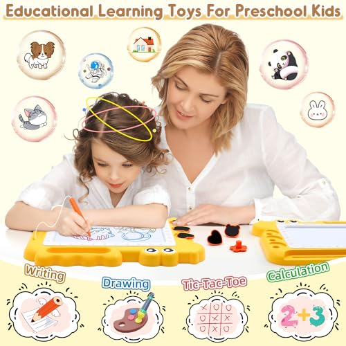 AiTuiTui Magnetic Drawing Board - Colorful Dinosaur Doodle Pad for Toddlers, Mess-Free Travel Toy with Stamps and Letters