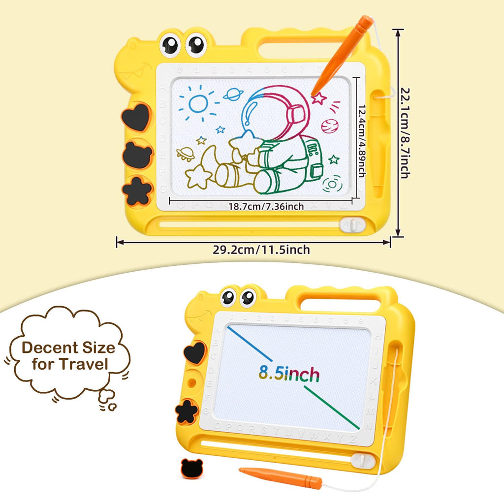 AiTuiTui Magnetic Drawing Board - Colorful Dinosaur Doodle Pad for Toddlers, Mess-Free Travel Toy with Stamps and Letters