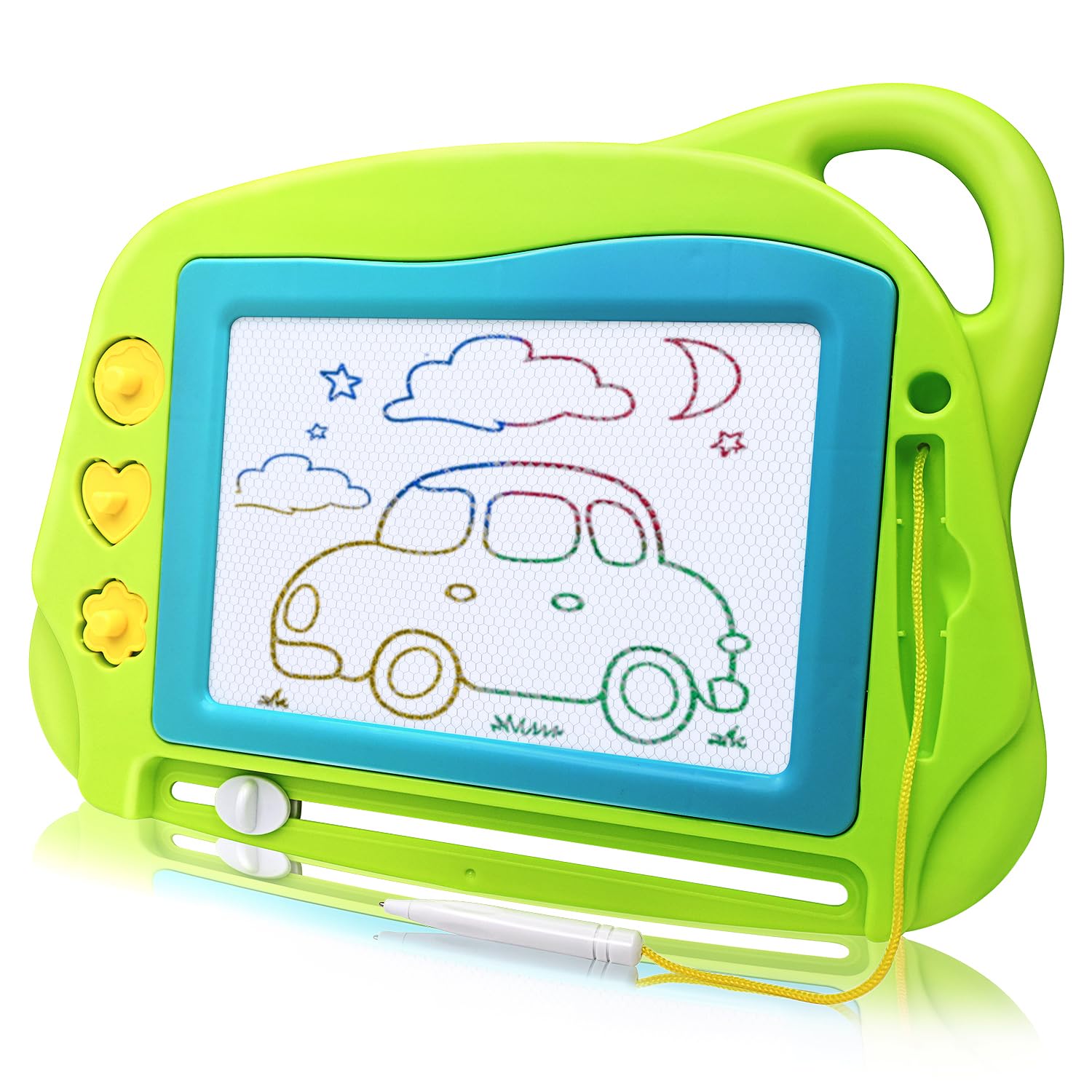 AiTuiTui Mini Magnetic Drawing Board - Travel Doodle Pad with 3 Stamps & Pen, Green