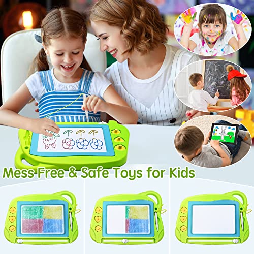 AiTuiTui Mini Magnetic Drawing Board - Travel Doodle Pad with 3 Stamps & Pen, Green