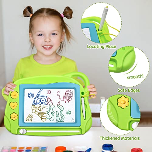 AiTuiTui Mini Magnetic Drawing Board - Travel Doodle Pad with 3 Stamps & Pen, Green