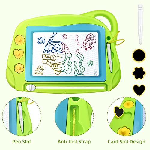AiTuiTui Mini Magnetic Drawing Board - Travel Doodle Pad with 3 Stamps & Pen, Green