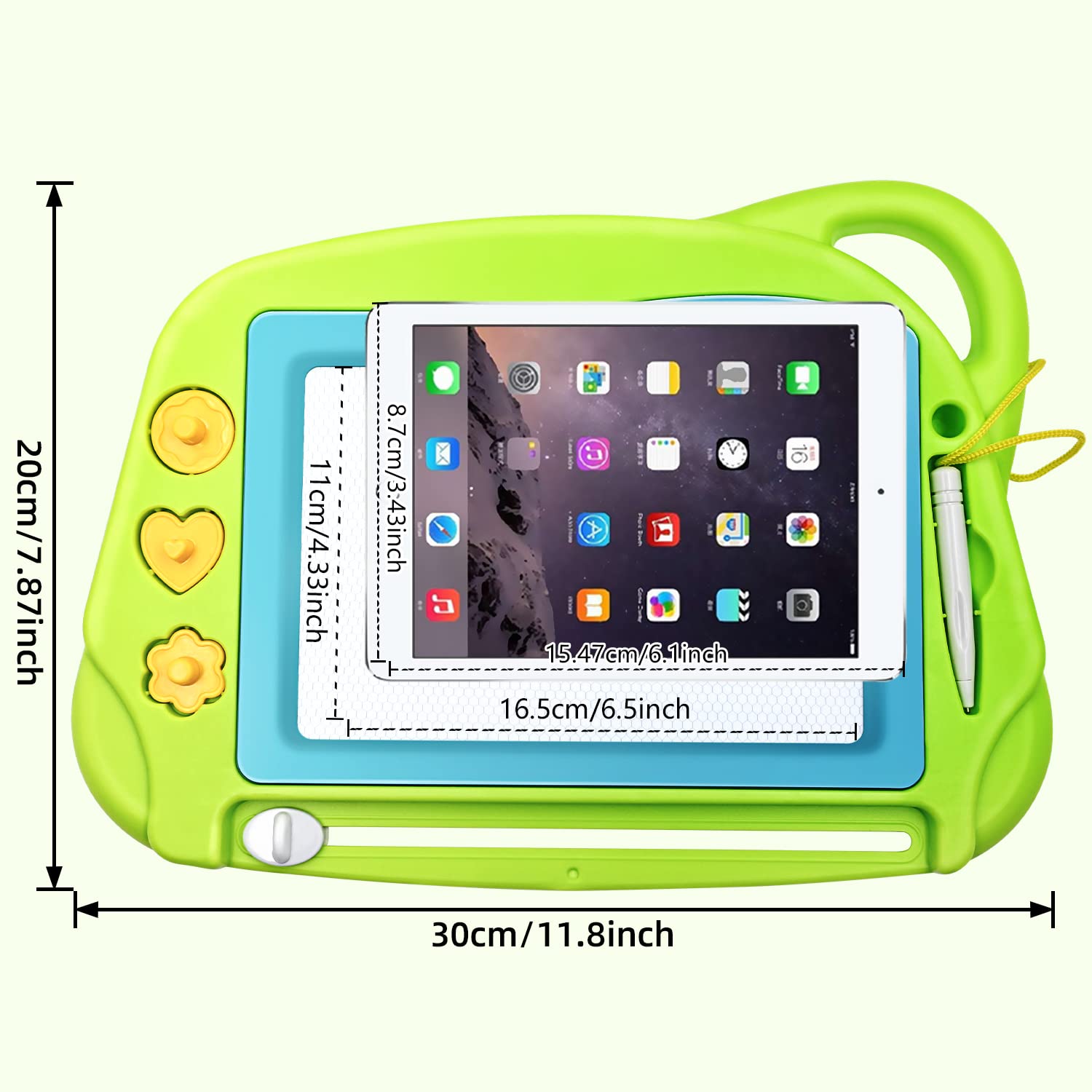 AiTuiTui Mini Magnetic Drawing Board - Travel Doodle Pad with 3 Stamps & Pen, Green
