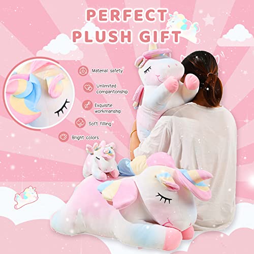AIXINI 11.8 Inch Rainbow Unicorn Plush Pillow - Soft Stuffed Animal Toy for Girls